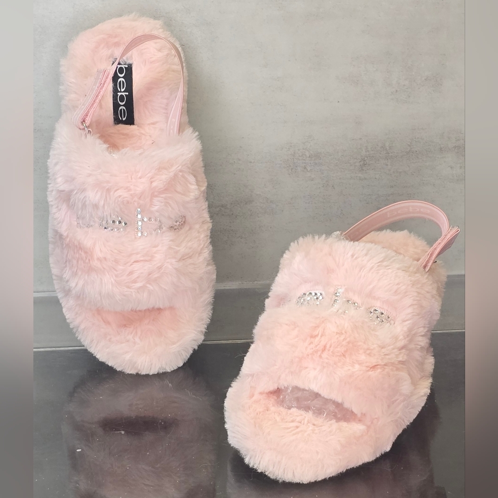 Bebe Pink Fuzzy Slippers 6 - Picture 4 of 8